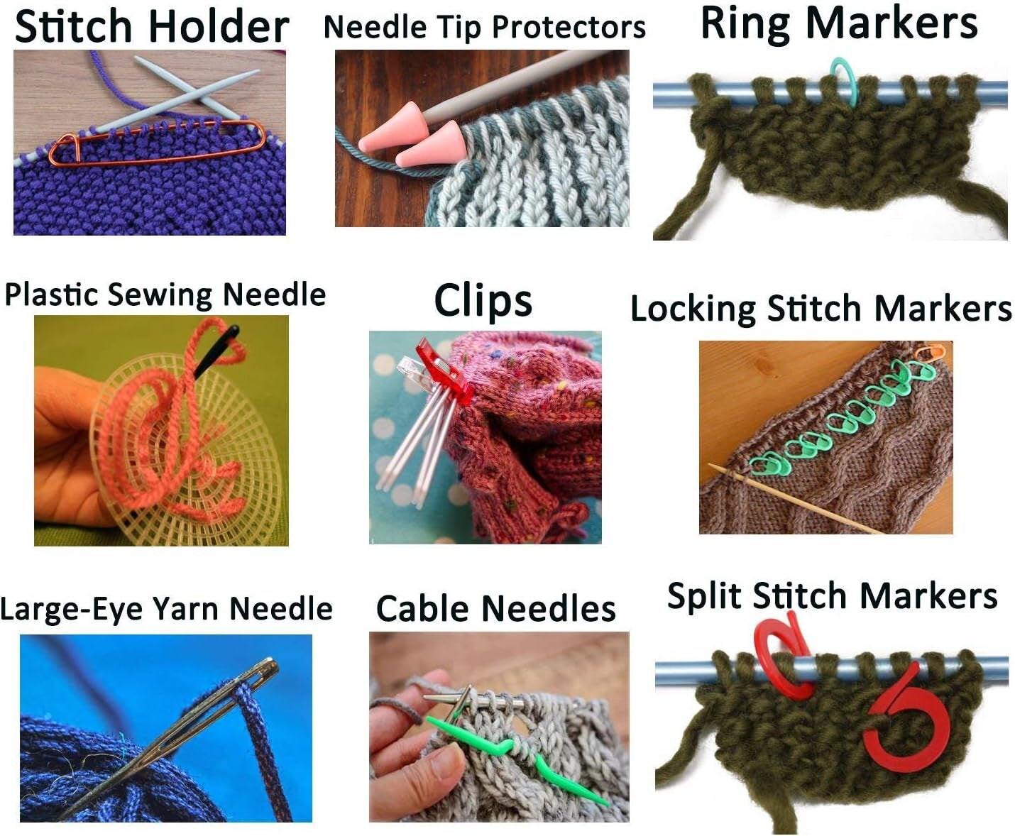Complete Knitting and Crochet Accessories,Knitting Supplies Kit with Knitting Stitch Markers Plastic Sewing Needles Cable Needles for Knitting Sewing Kit