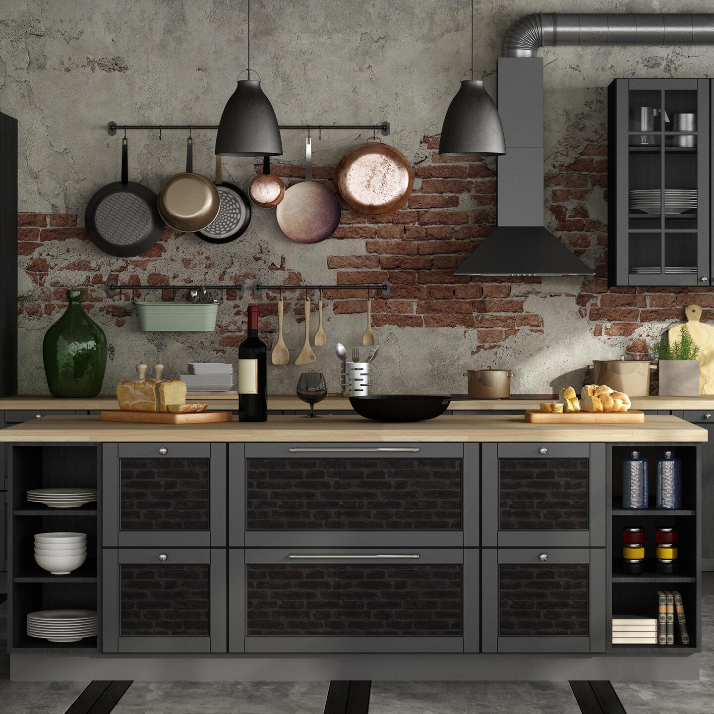 Transform Industrial Brick Charcoal Peel and Stick Wallpaper