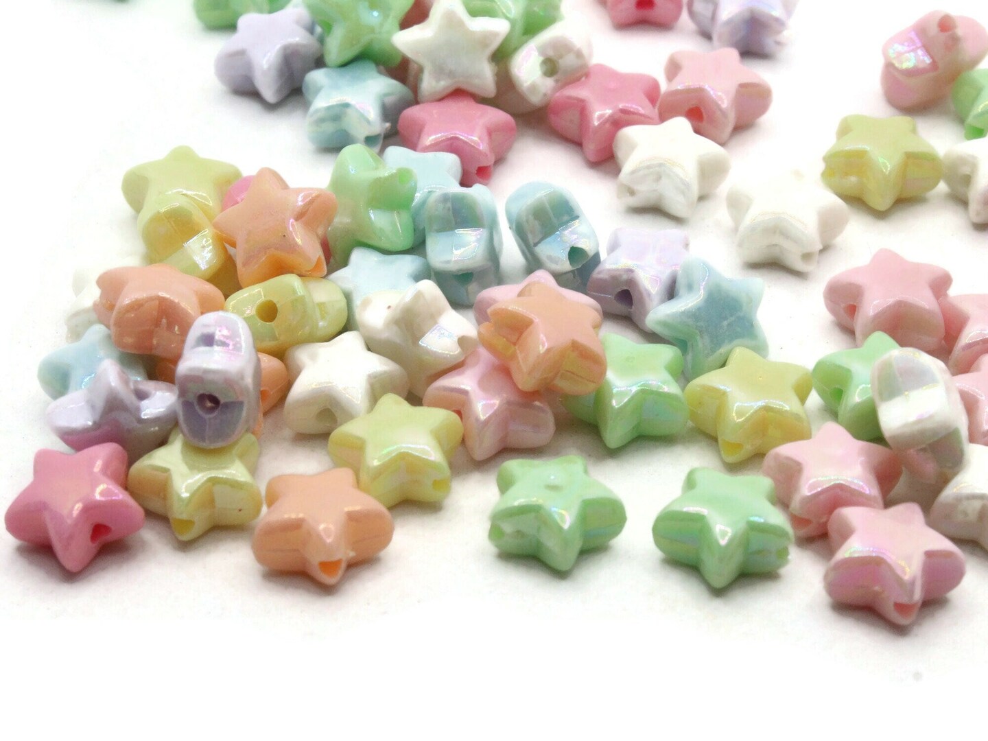 75 11mm Mixed Shiny Pastel Colors Puffed Star Plastic Beads