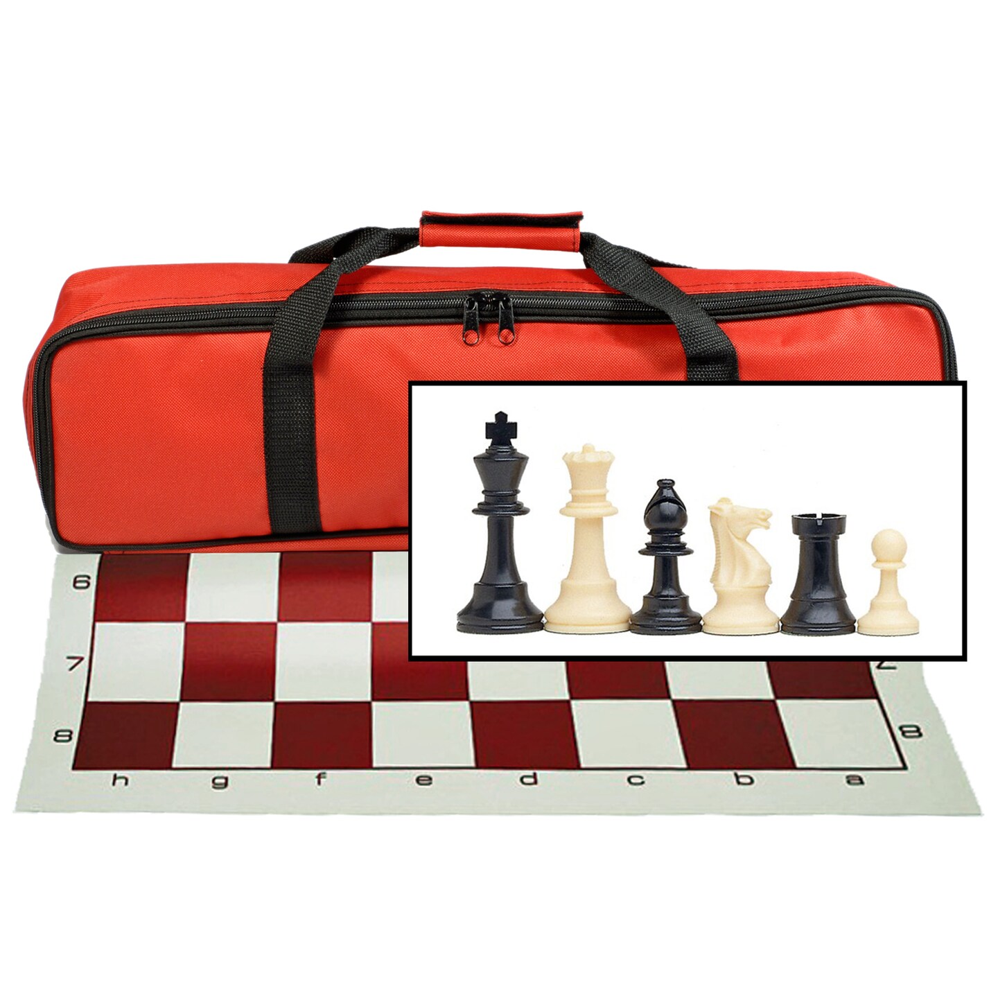 Complete Tournament Chess Set – Plastic Chess Pieces with Roll-up Chess Board and Travel Canvas Bag