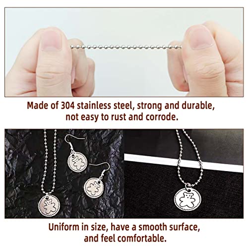 32.8 FT Stainless Steel Ball Beaded Chain Necklace Chains for Making Jewelry with 20 Pieces Matching Connectors Silver Color Metal Pull Chain Roll Spool Ball for Dog Tag DIY (2.4mm in Diameter)