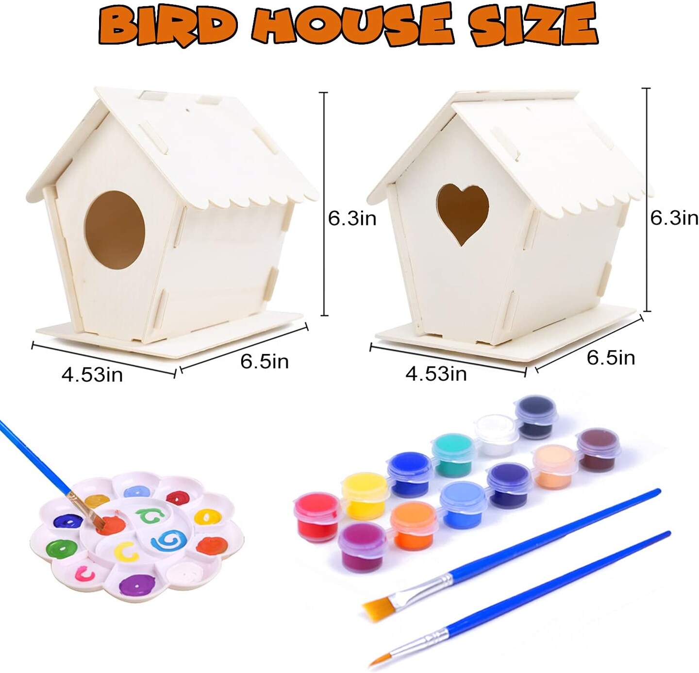 DIY Birdhouse Kit - 2 Pack, Includes Paints &#x26; Brushes, Wooden Crafts for Kids