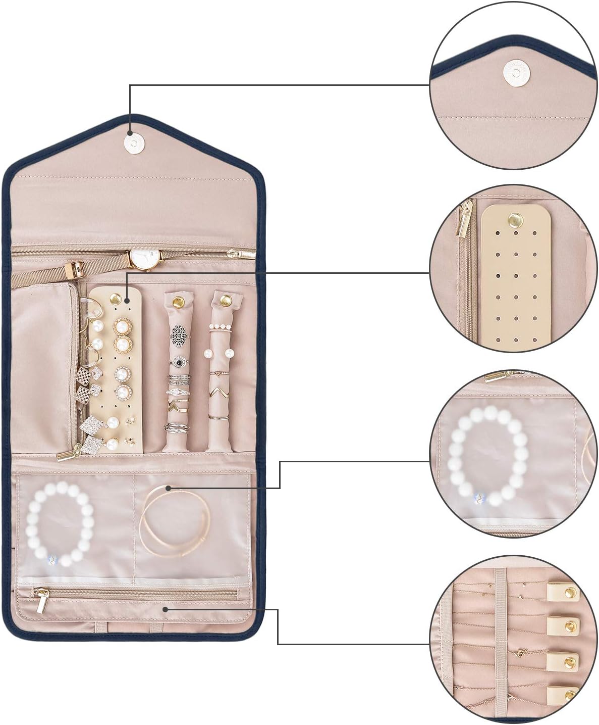 Foldable Travel Jewelry Organizer – Rings, Necklaces, Bracelets, Earrings