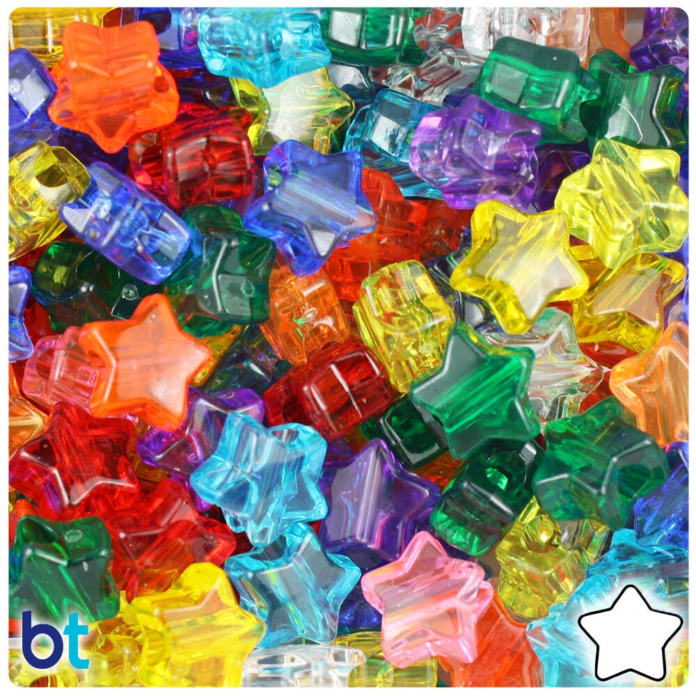 BeadTin Transparent Mix 13mm Star Plastic Pony Beads (250pcs)