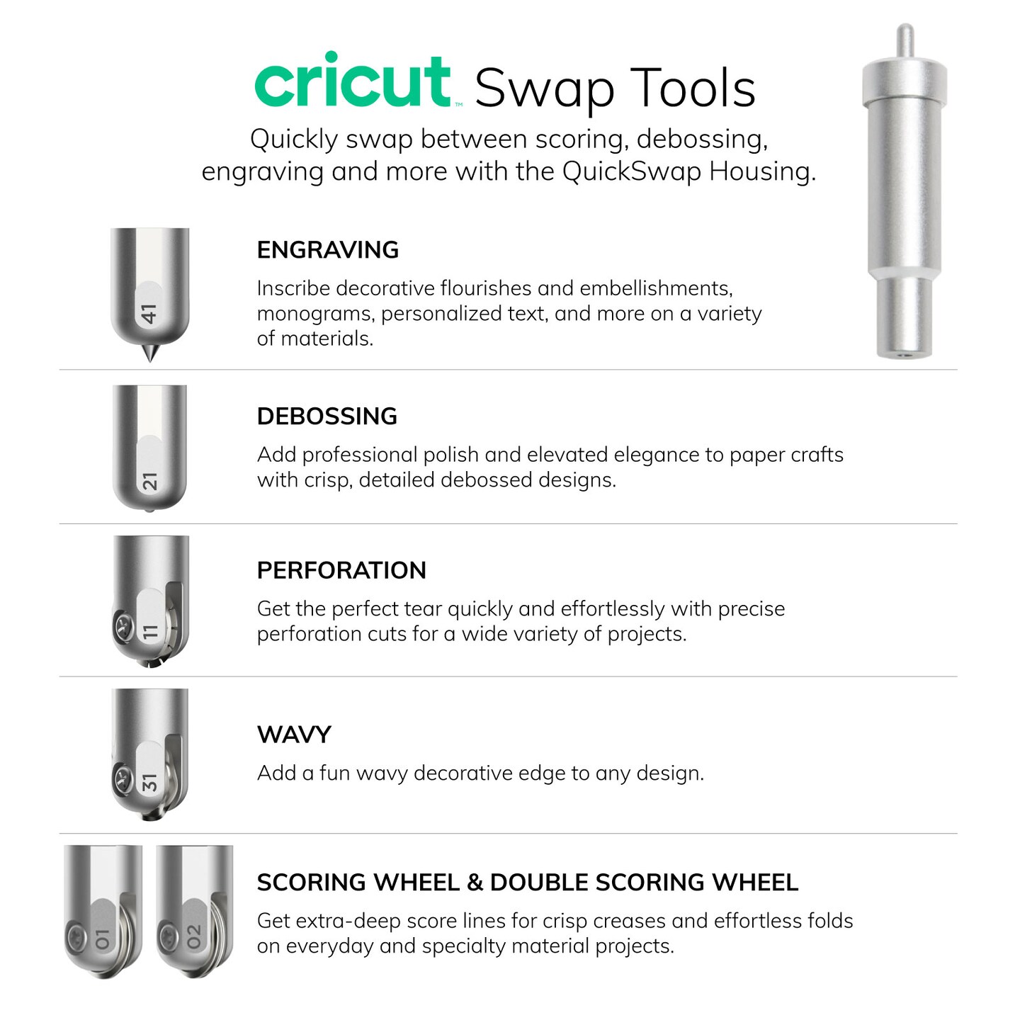  Cricut Maker QuickSwap Housing with Fine Debossing Tip 21 and  Engraving Tip 41 Blade Bundle - Create Dimensional Cards and Gift Tags,  Engrave Glass, Leather, Aluminum and Acrylic, for Cricut Maker 3
