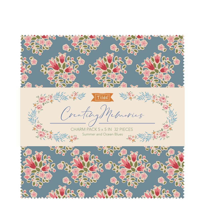 Tilda Fabrics Creating Memories Summer Charm Pack - 32 Pieces - 5&#x22; x 5&#x22; - 100% Cotton