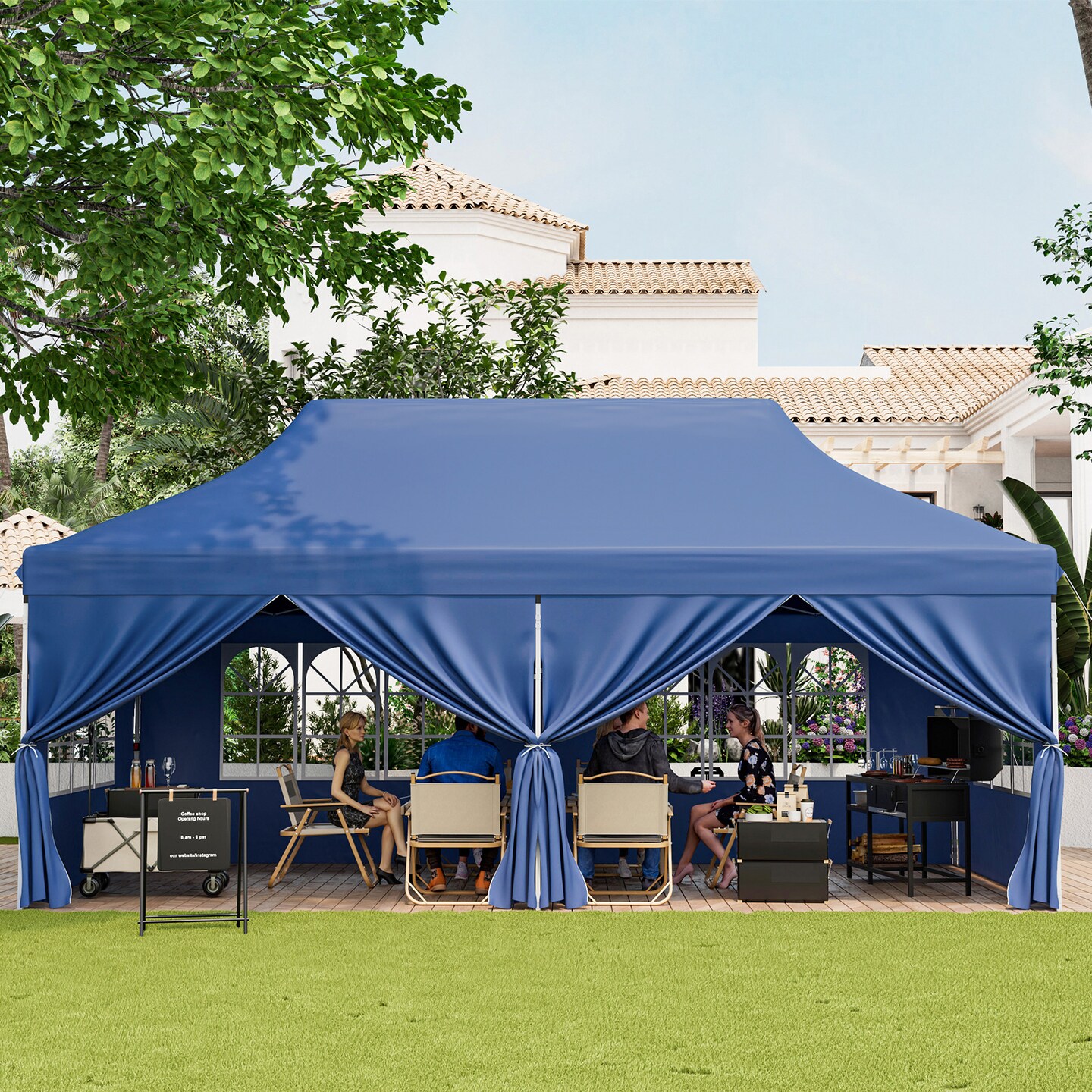 10 X 20 Ft Pop Up Canopy With 6 Sidewalls And Windows And Carrying Bag For Party Wedding Picnic