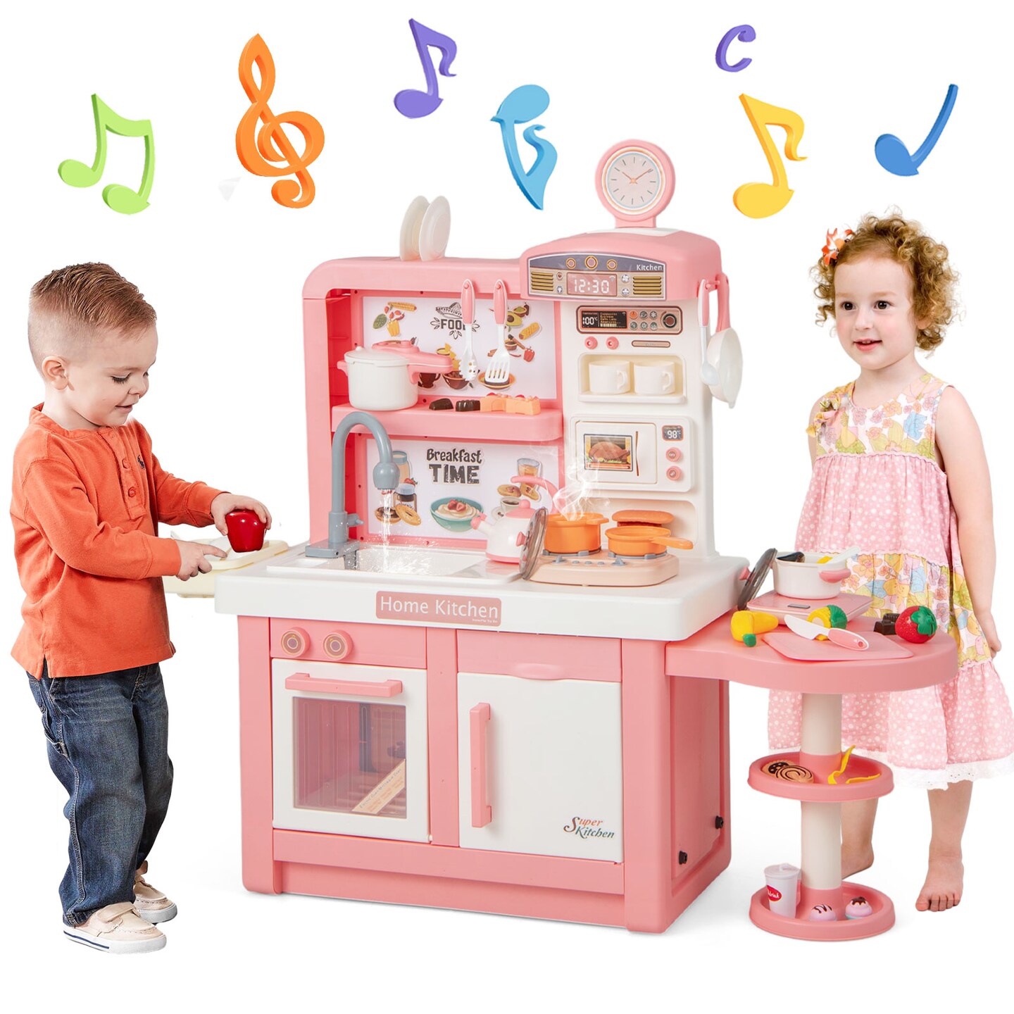 Kids Play Kitchen Toy with Stove Sink Oven with Light and Sound
