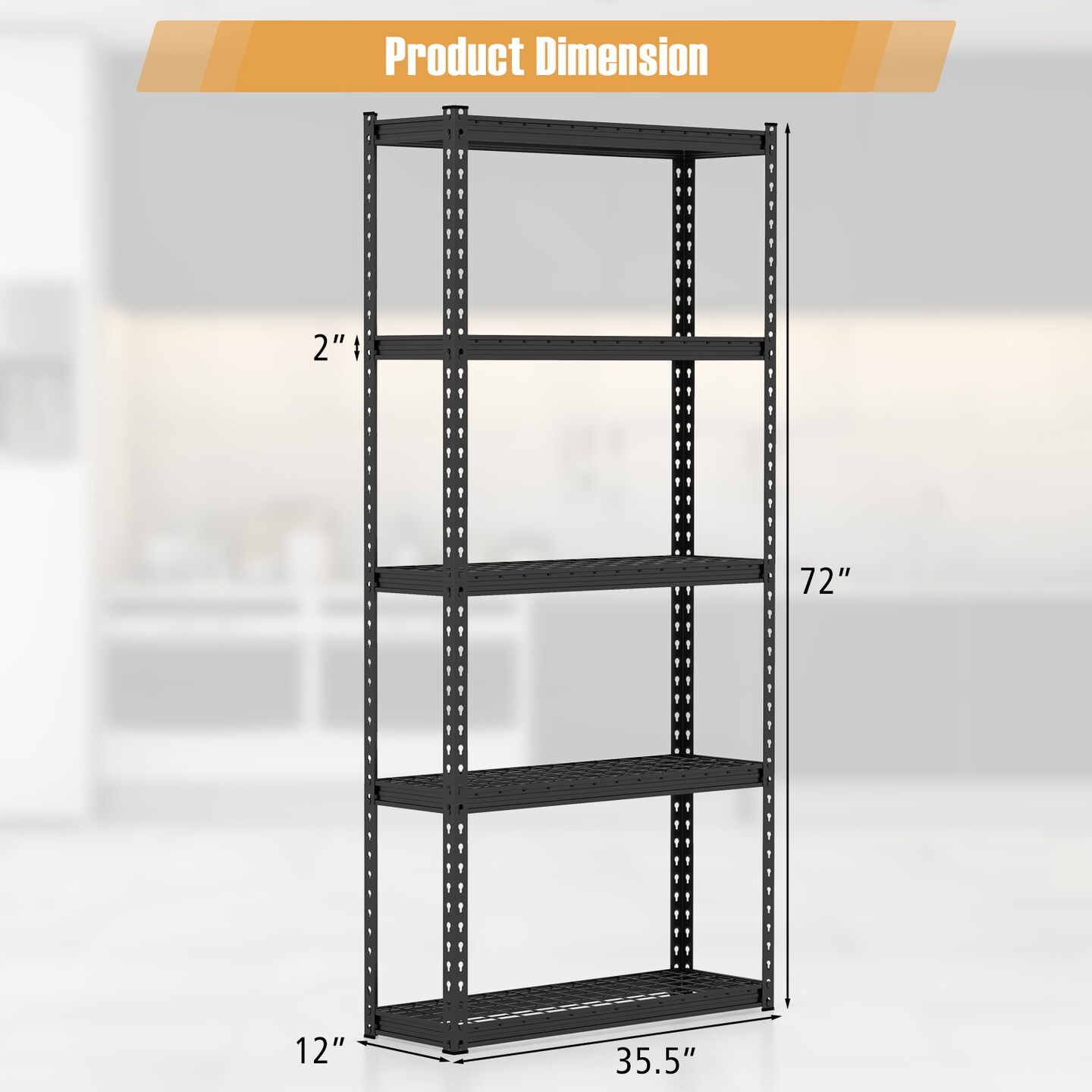 5-tier Metal Shelving Unit With Anti-slip Foot Pad Height Adjustable Shelves For Garage