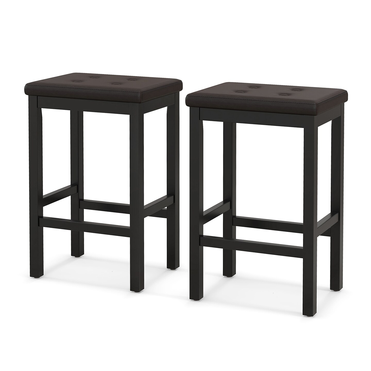 24&#x22; Bar Stools With Padded Seat Footrest And Rubber Wood Frame