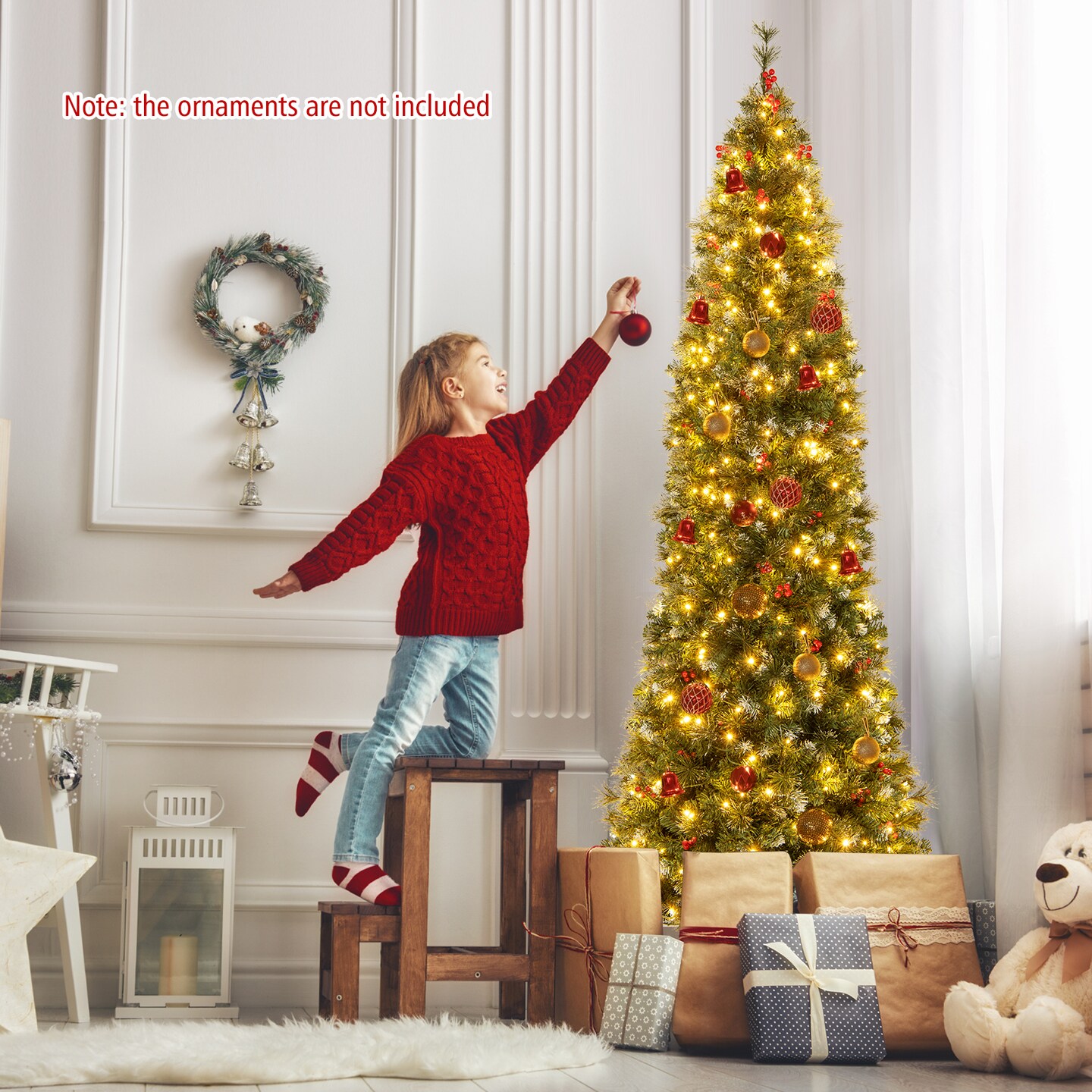 Pre-Lit Artificial Hinged Slim Pencil Christmas Tree