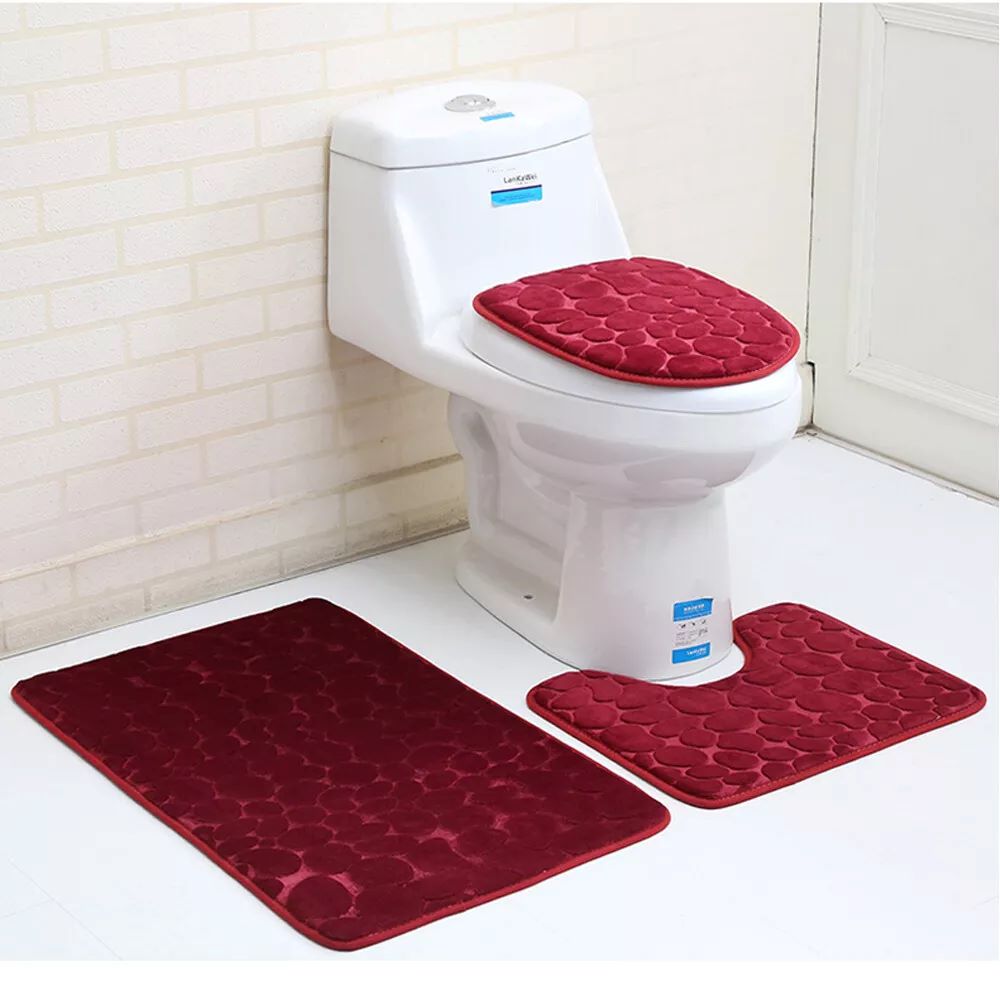Kitcheniva U-Shape Non Slip Pedestal Bathroom Rug 3 Pcs