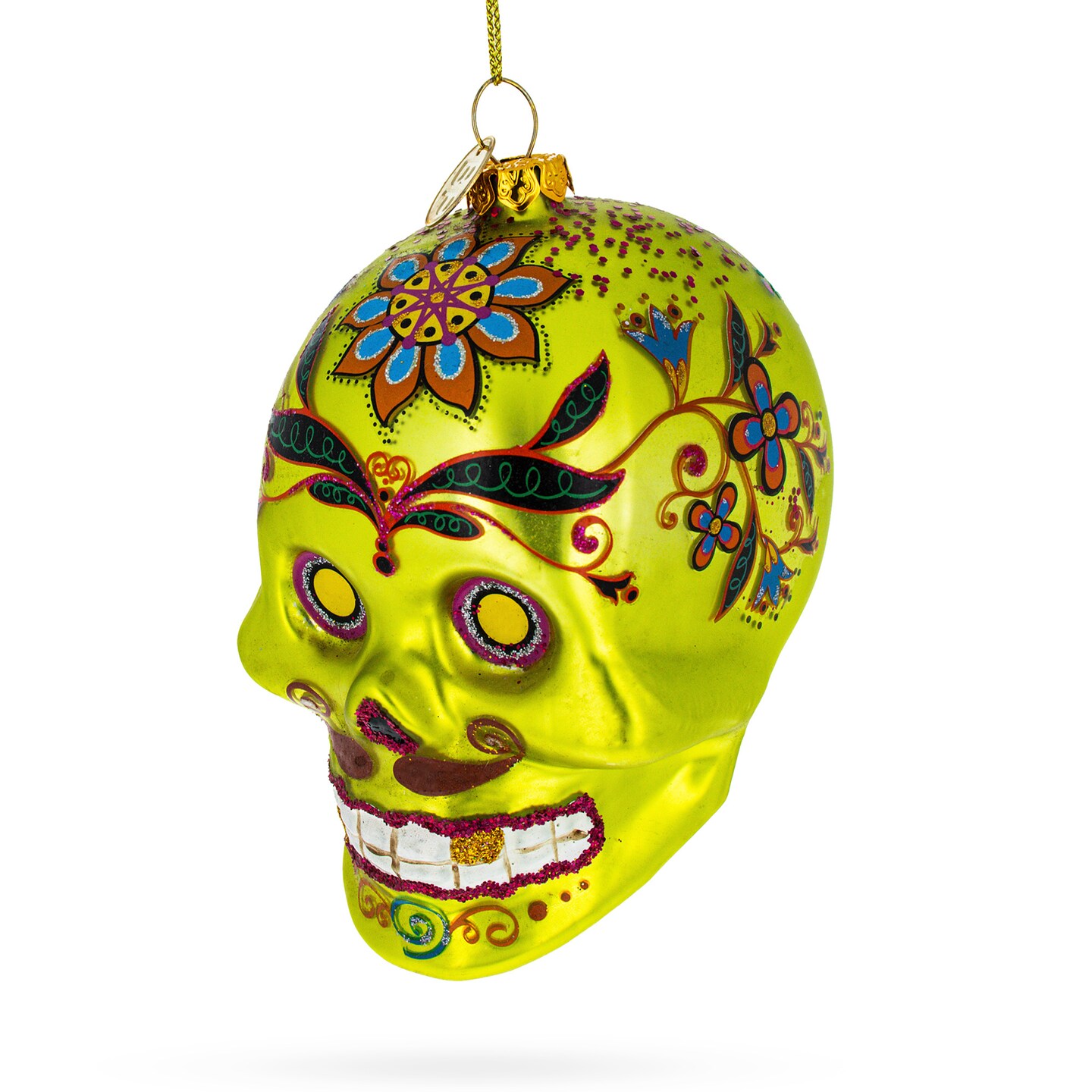 Ornate Decorated Skull Blown Glass Christmas Ornament