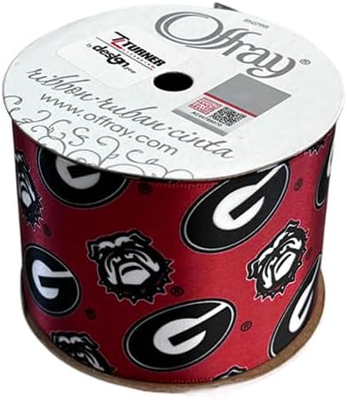 2.5" Georgia Ribbon, Licensed by Offray Ribbon - Officially Licensed (Red - 5 Yards (15 Feet))
