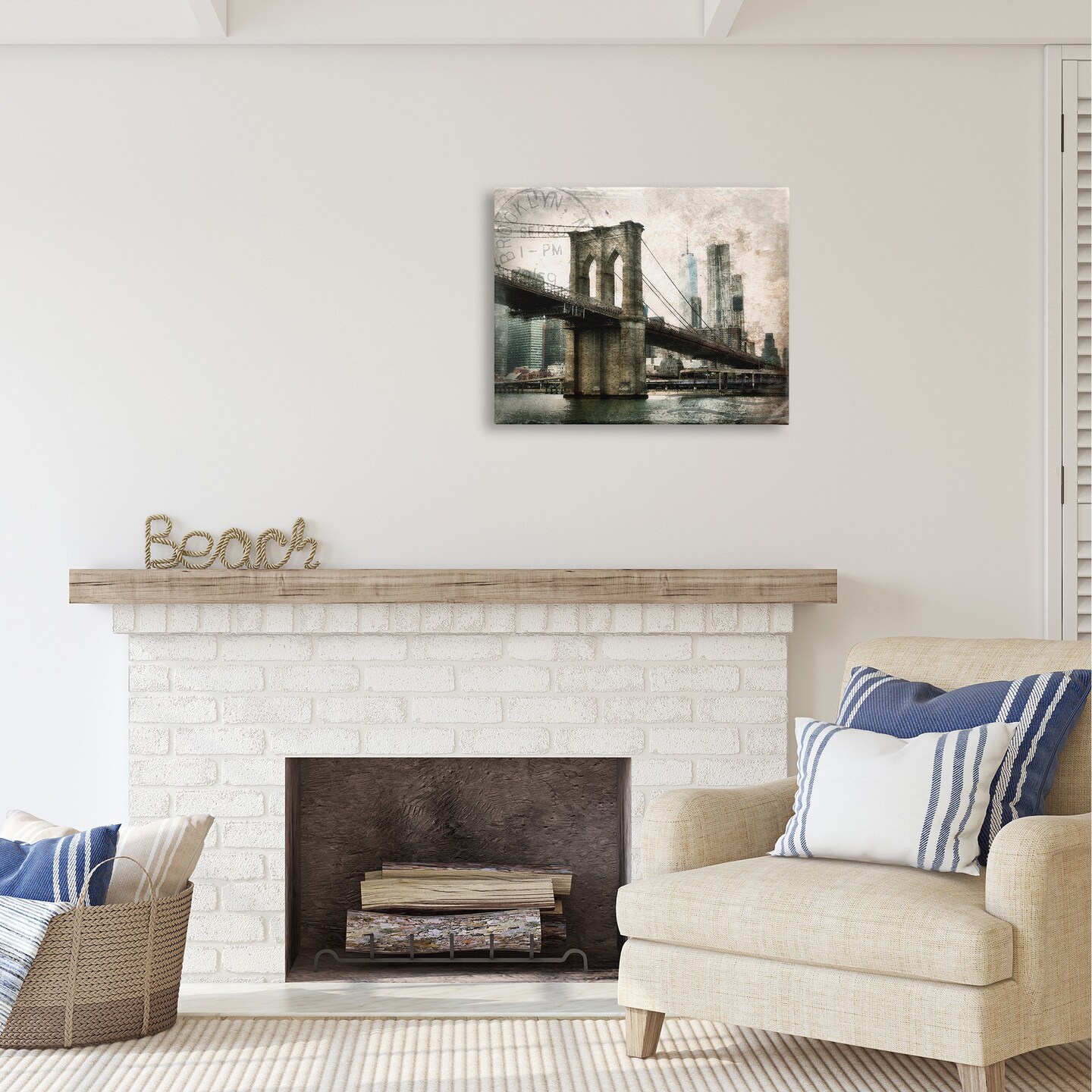 Stupell Industries Vintage Brooklyn Bridge Canvas Wall Art