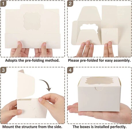 Cookies and Desserts 4 x 4 x 2.5" White Bakery Boxes with Window Pastry Boxes for Cakes