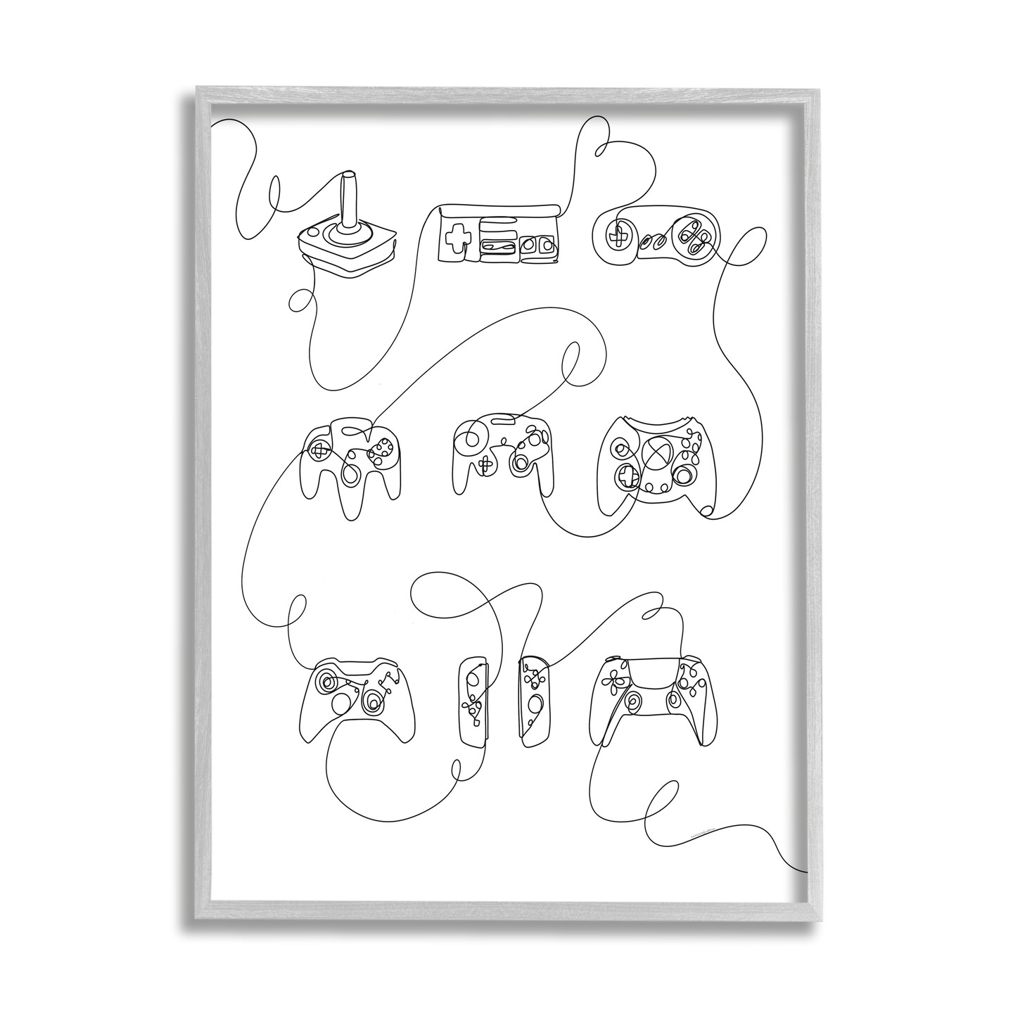 Stupell Industries Line Doodle Gaming Controllers Framed Giclee Art