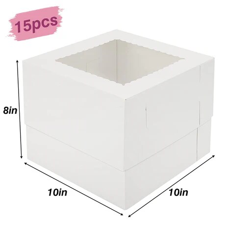 10 x 10 x 8&#x22; White Bakery Boxes with Window Pastry Boxes for Cakes, Cookies and Desserts