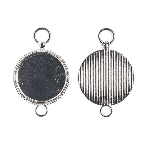 John Bead Must Have Findings Silver Round Pendant Frame Fob Style, 3pcs