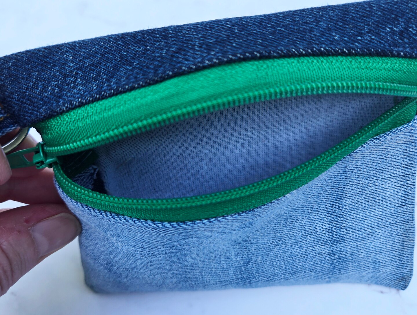 Bijoux De Ja Upcycled Denim Wallet - Blue Jean Bifold Zip Coin Card Holder For Women - View #10