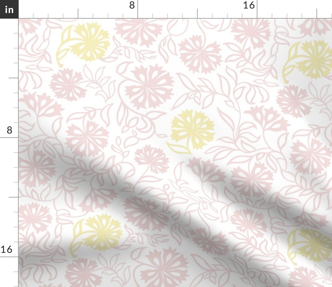 Flowers Leaves Floral Spring Woodblock Garden Custom Printed Fabric by Spoonflower Various Fabrics by the Yard or Fat Quarter