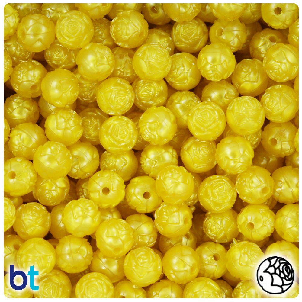BeadTin Yellow Pearl 9mm Rosebud Plastic Craft Beads (100pcs)