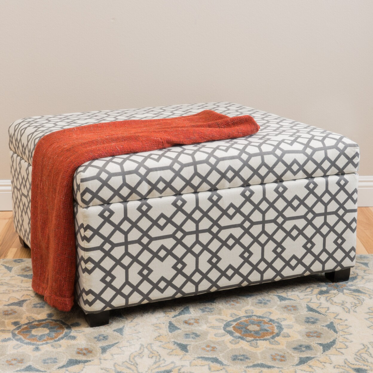 GDFStudio Estee Grey Geometric Patterned Fabric Storage Ottoman