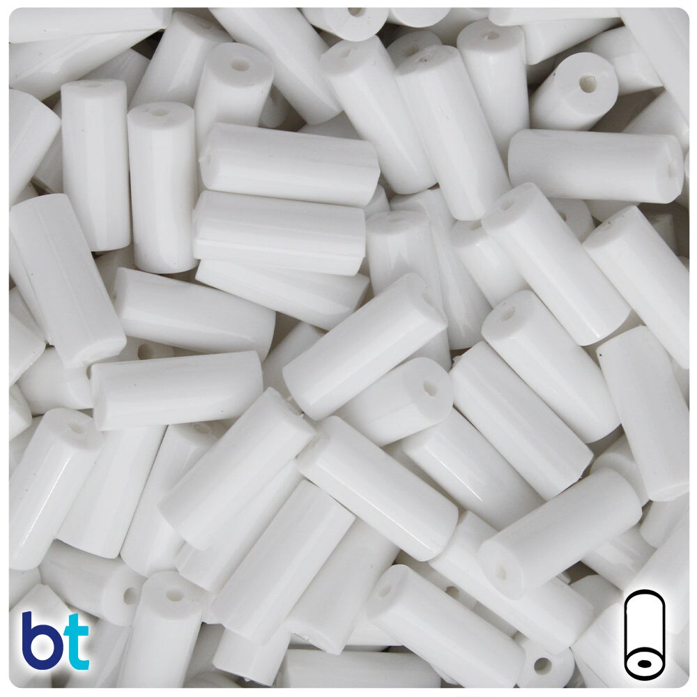 BeadTin White Opaque 17mm Cylinder Plastic Craft Beads (24pcs)
