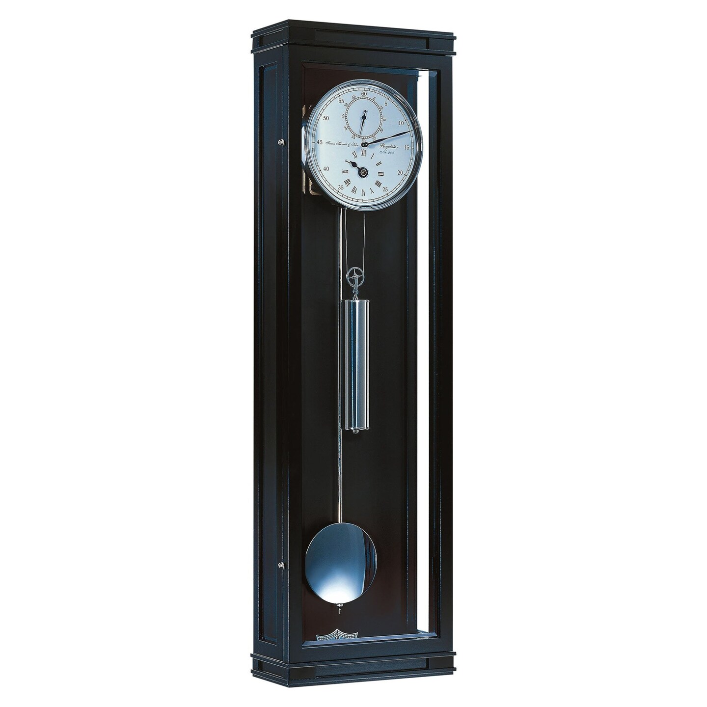Hermle 37&#x22; Black and White Rectangular Mechanical Regulator Pendulum Wall Clock
