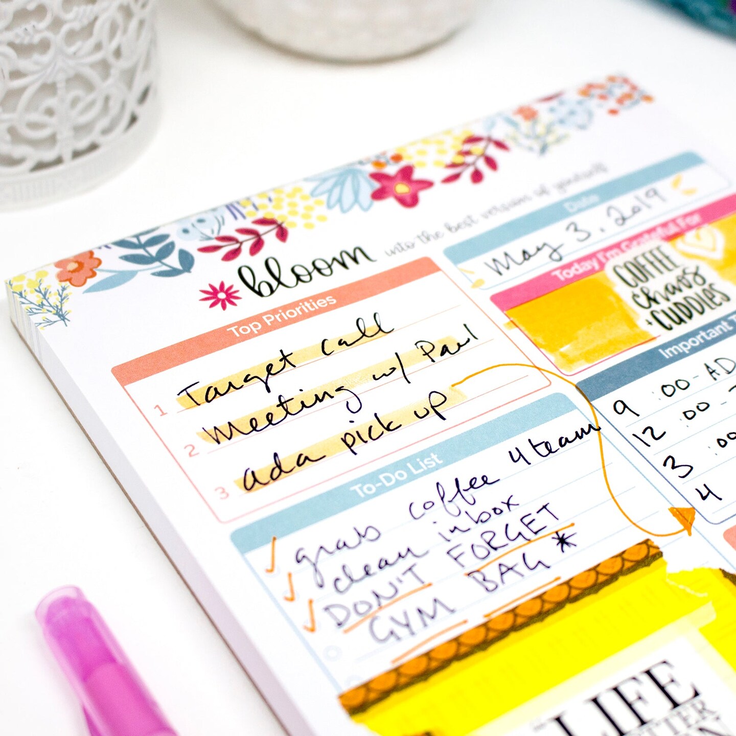 bloom daily planners Planning Pad, 6&#x22; x 9&#x22;, Daily Planning System, Floral Dots