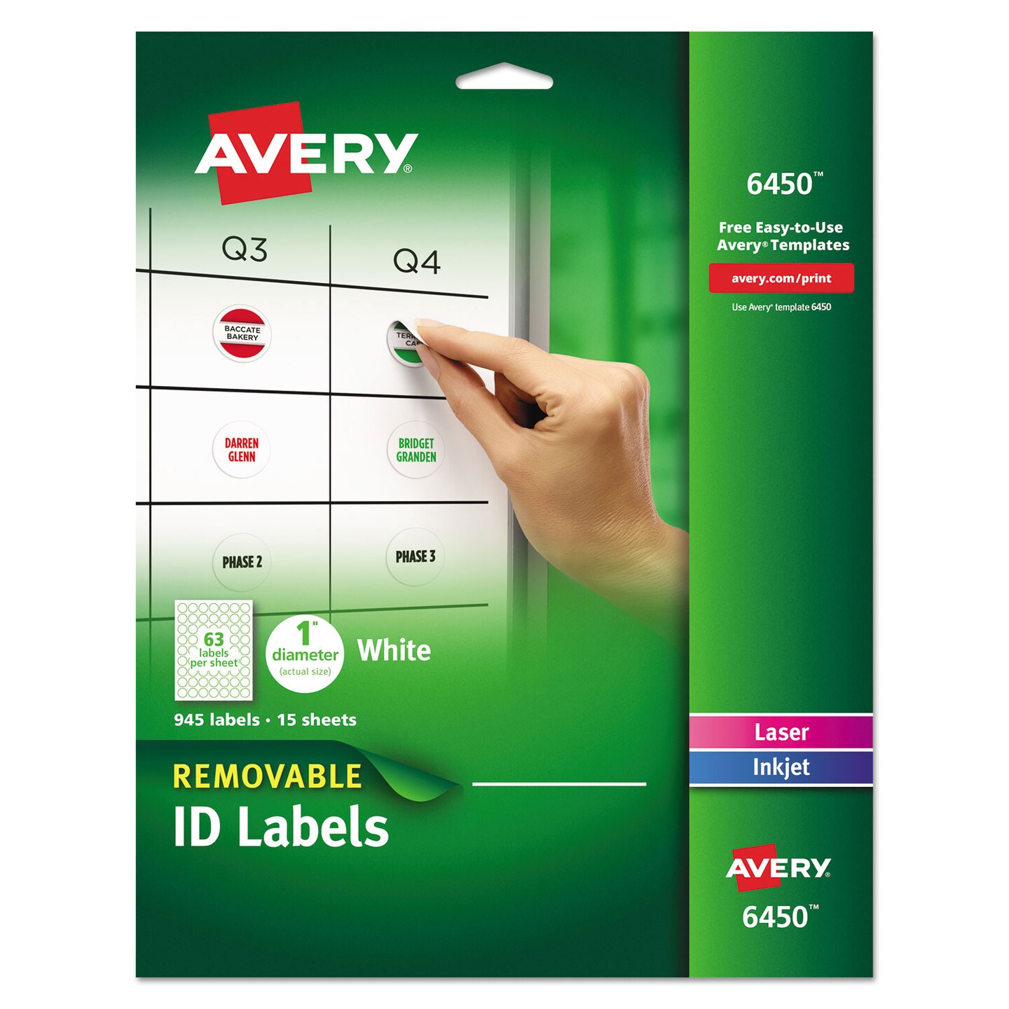 Avery Removable Multi-Use Labels Inkjet/Laser Printers 1 dia. White 63/Sheet 15 Sheets/Pack