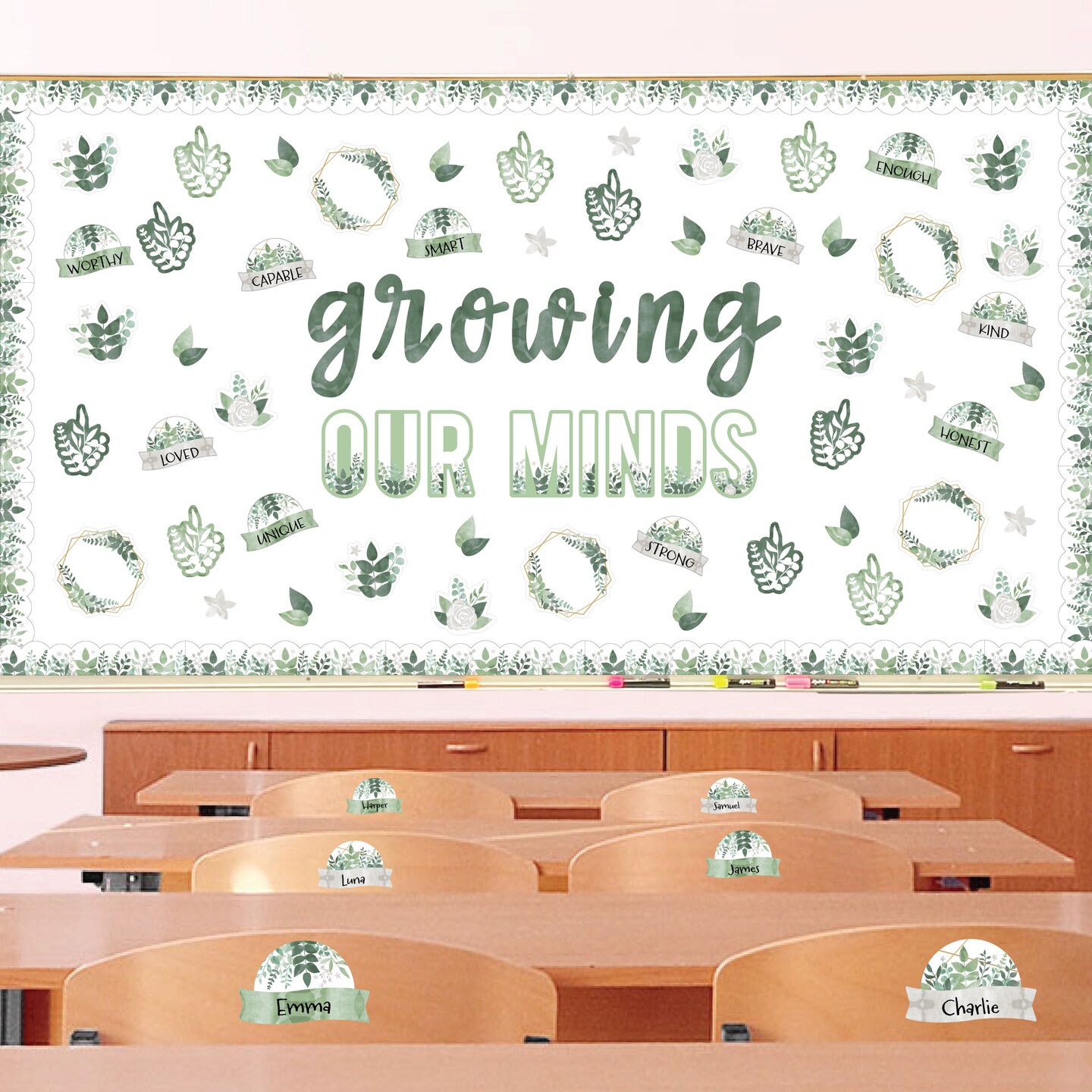 Big Dot of Happiness Eucalyptus Greenery School Bulletin Board Set Classroom Decoration Kit