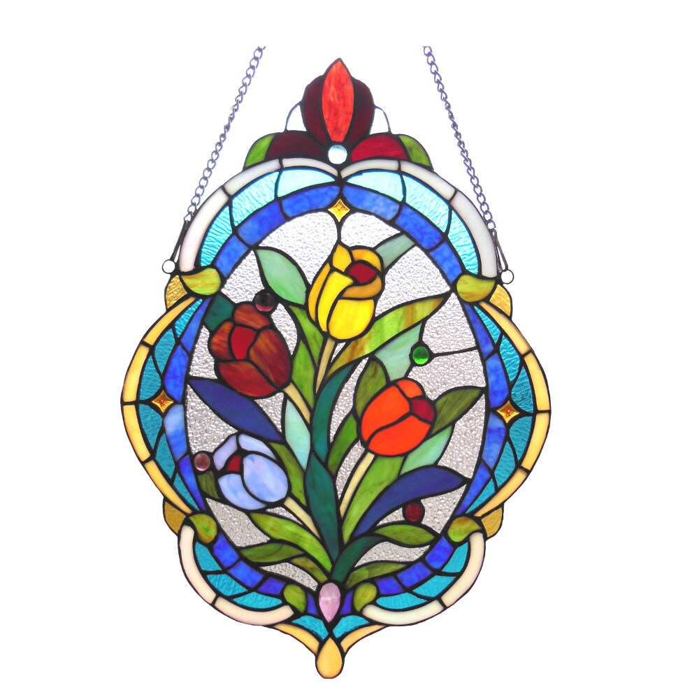 Chloe Lighting KELDA Tiffany-glass Tulip Window Panel 15.5x22.5