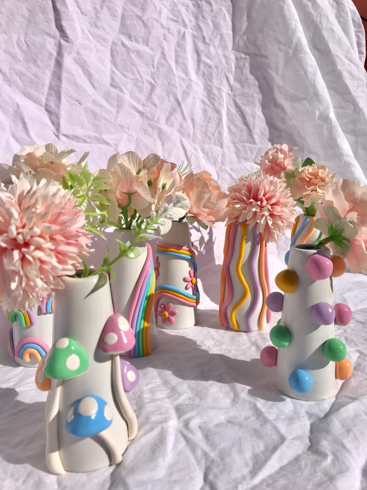 Retro Eclectic Colorful Bud Vase/ Cute Ceramic Vase/ Rainbow Pot