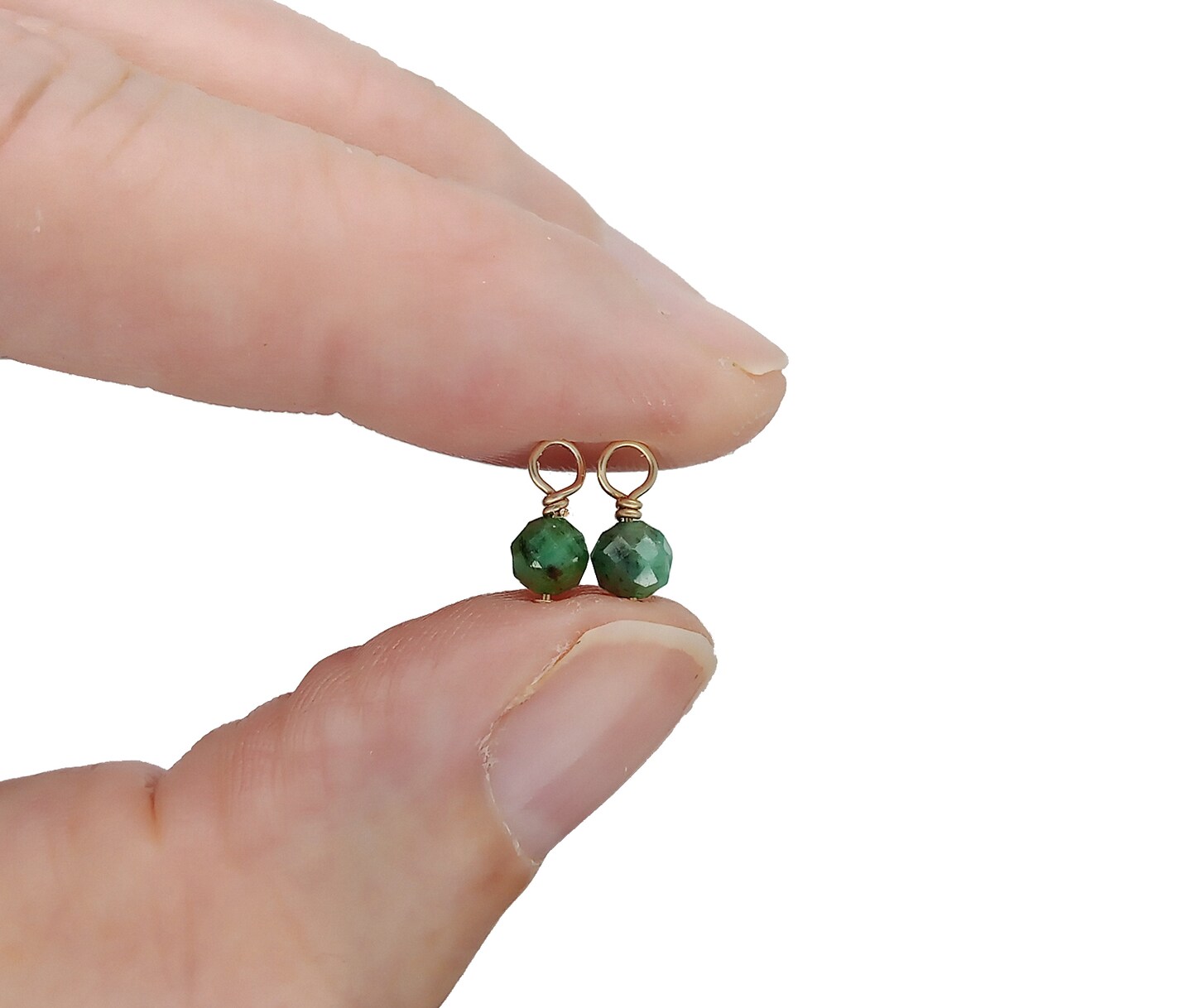 Tiny Emerald Charms with 14K Gold-Filled Wire, 2 pieces, Adorabilities