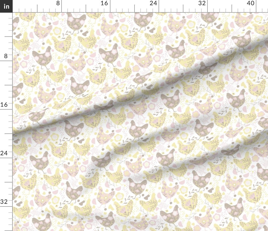 Various Fabrics by the Yard or Fat Quarter Shabby Chic Chickens Pastel Pink Yellow Feminine Cheerful Playful Delicate Romantic Custom Printed Fabric by Spoonflower