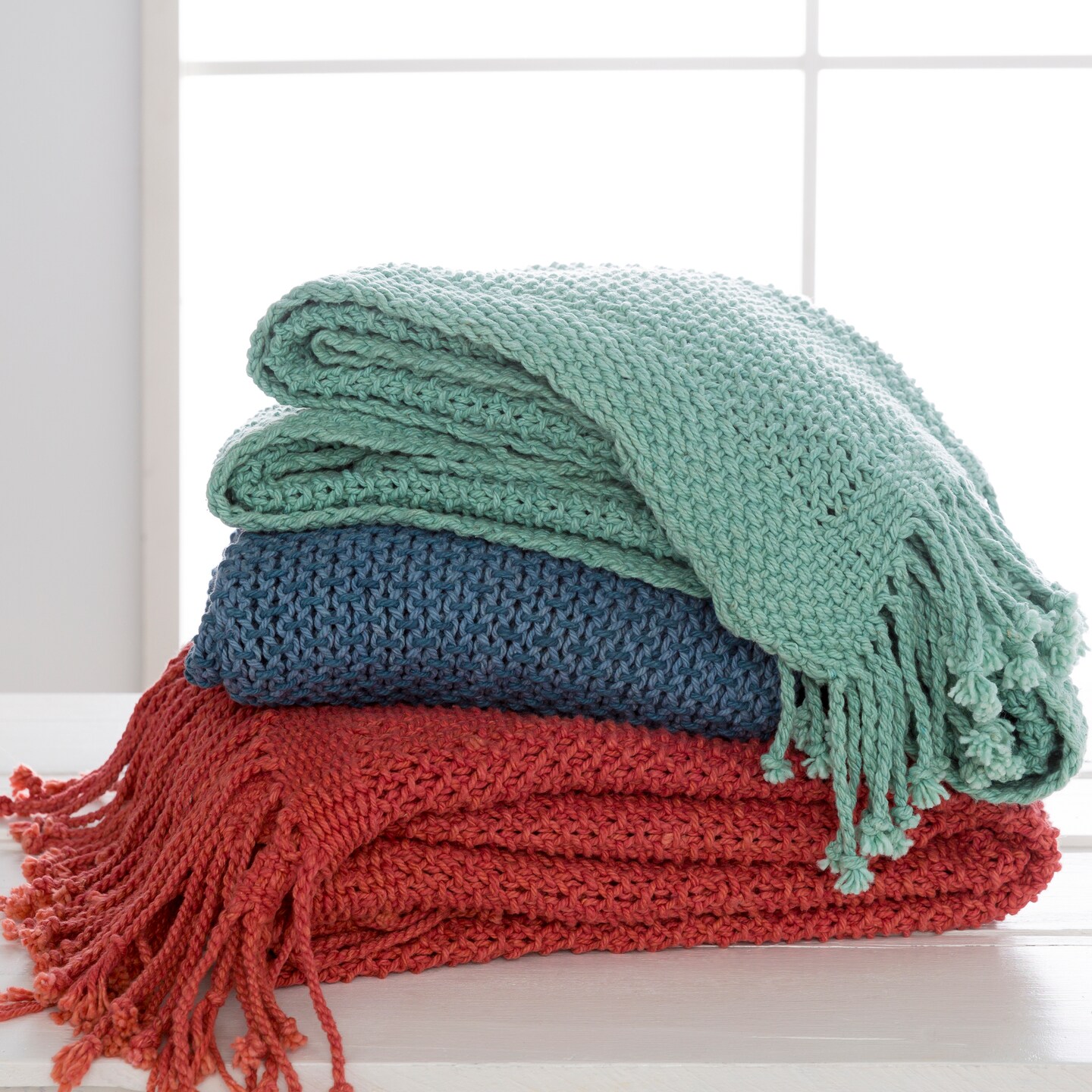 Tiwari Home Aqua Blue Rectangular Fringed Throw Blanket 50&#x22; x 70&#x22;