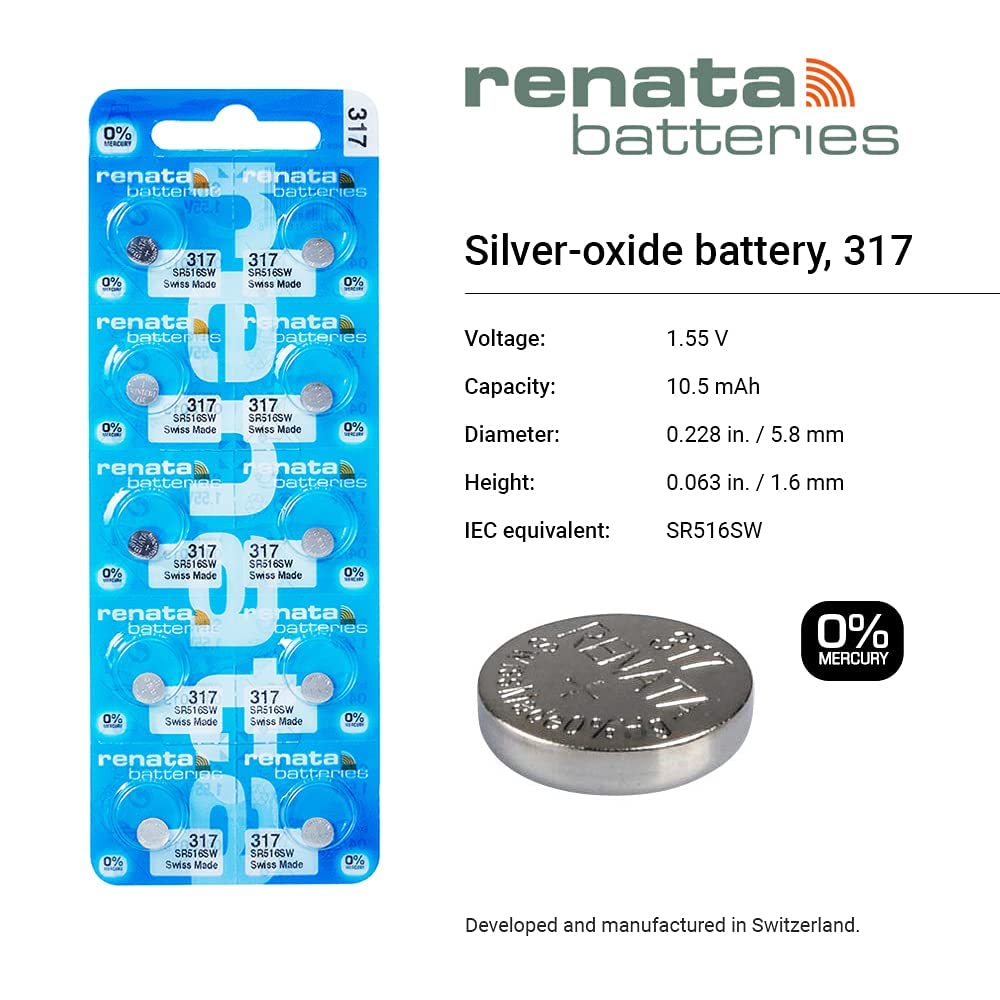 Renata 317 Watch Battery, Twin Pack