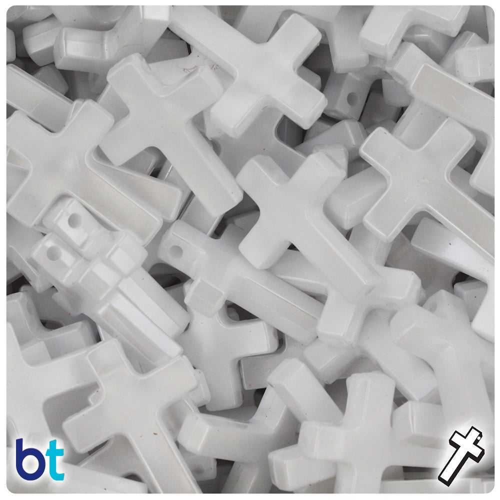 BeadTin White Pearl 26mm Fashion Cross Plastic Craft Beads Pendants (40pcs)