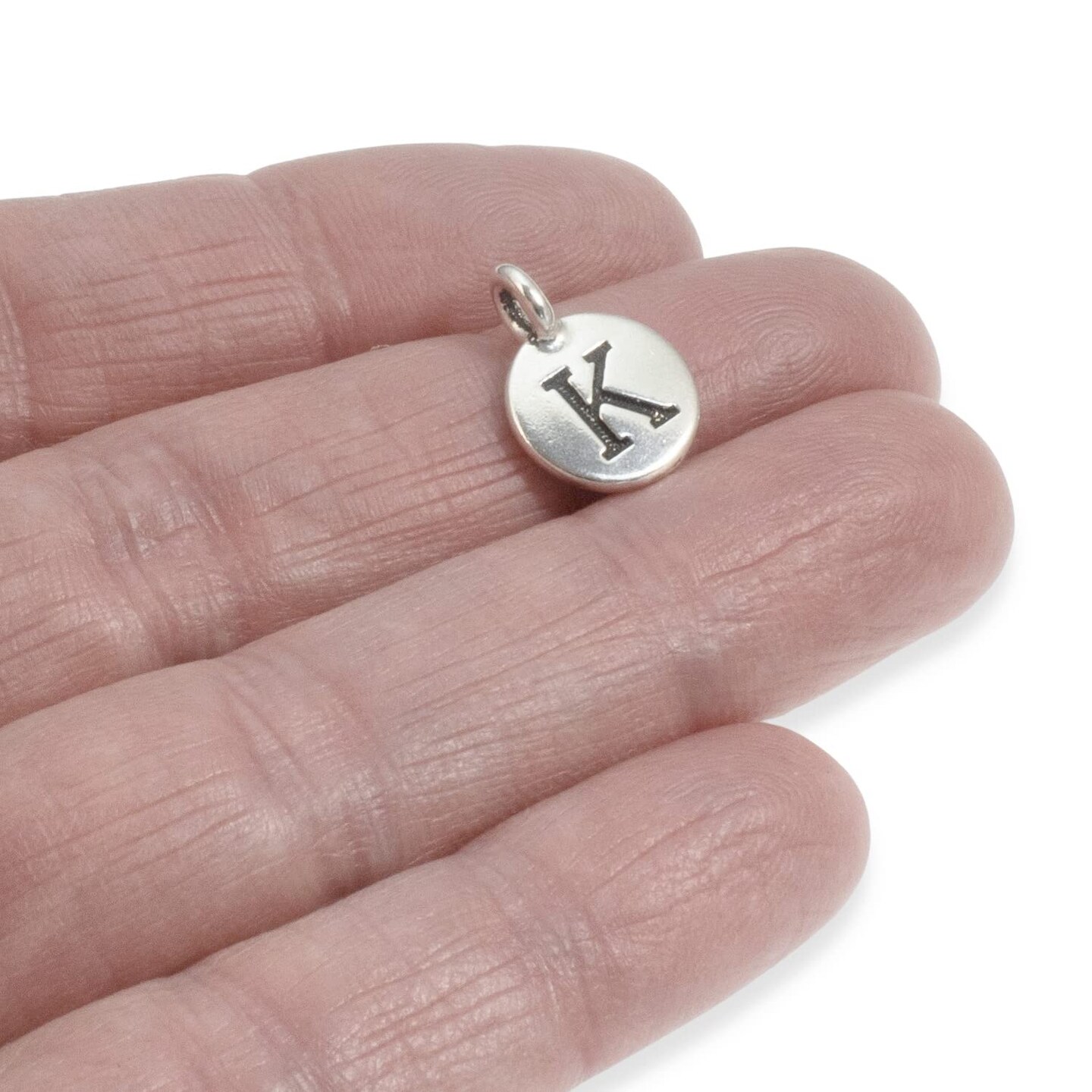 TierraCast Pewter Initial Charms-Silver Round Letter&#x22;K&#x22; 12x16mm (2)