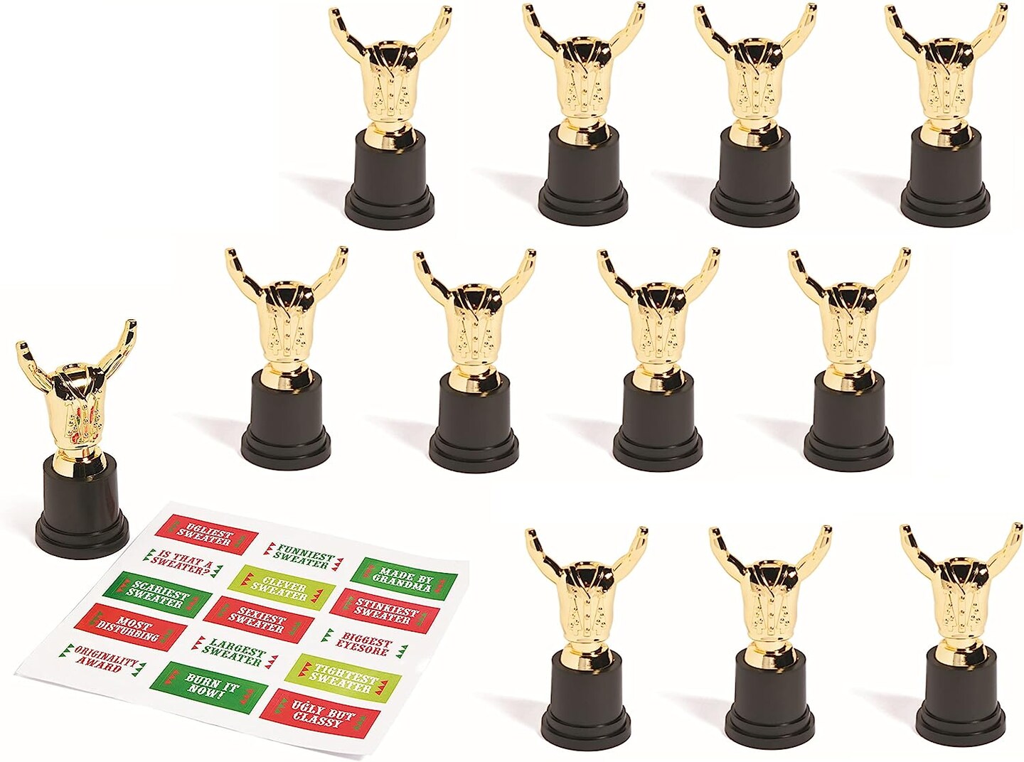 Fun Express Ugly Sweater Costume Trophy for Christmas - 12 Pieces