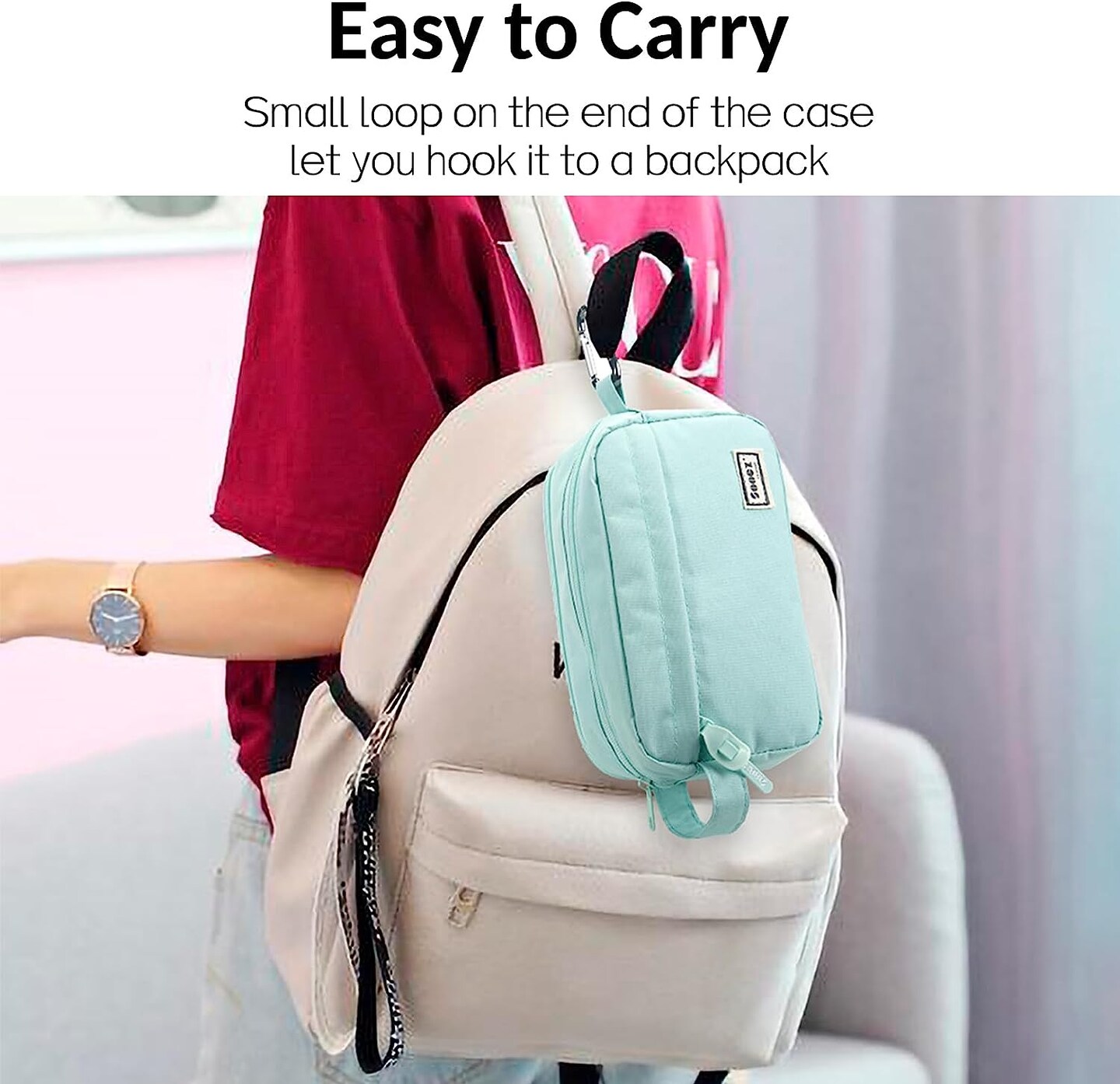 High Capacity Pencil Pen Case, Durable Pencil Bag Pouch Box Organizer Cases, Portable Journaling Supplies with Easy Grip Handle & Loop, Asthetic Supply for Girls Adults, Mint Green