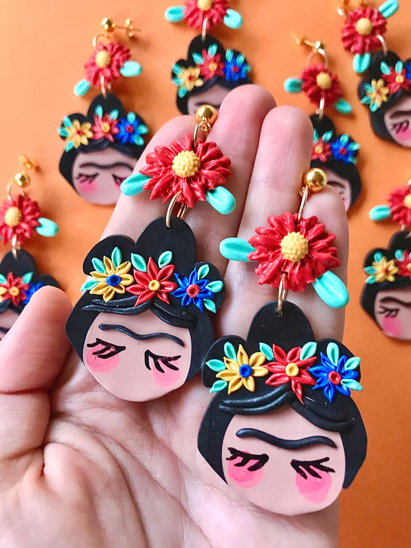 Broche Frida Kahlo camée - Accessoire vintage rock pin up - Fait main