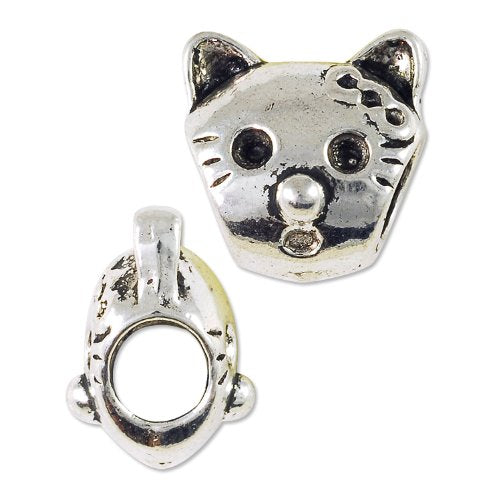 JewelrySupply Large Hole Metal Cat Face Bead 12mm Pewter Antique Silver Plated (Package of 1 Bead)