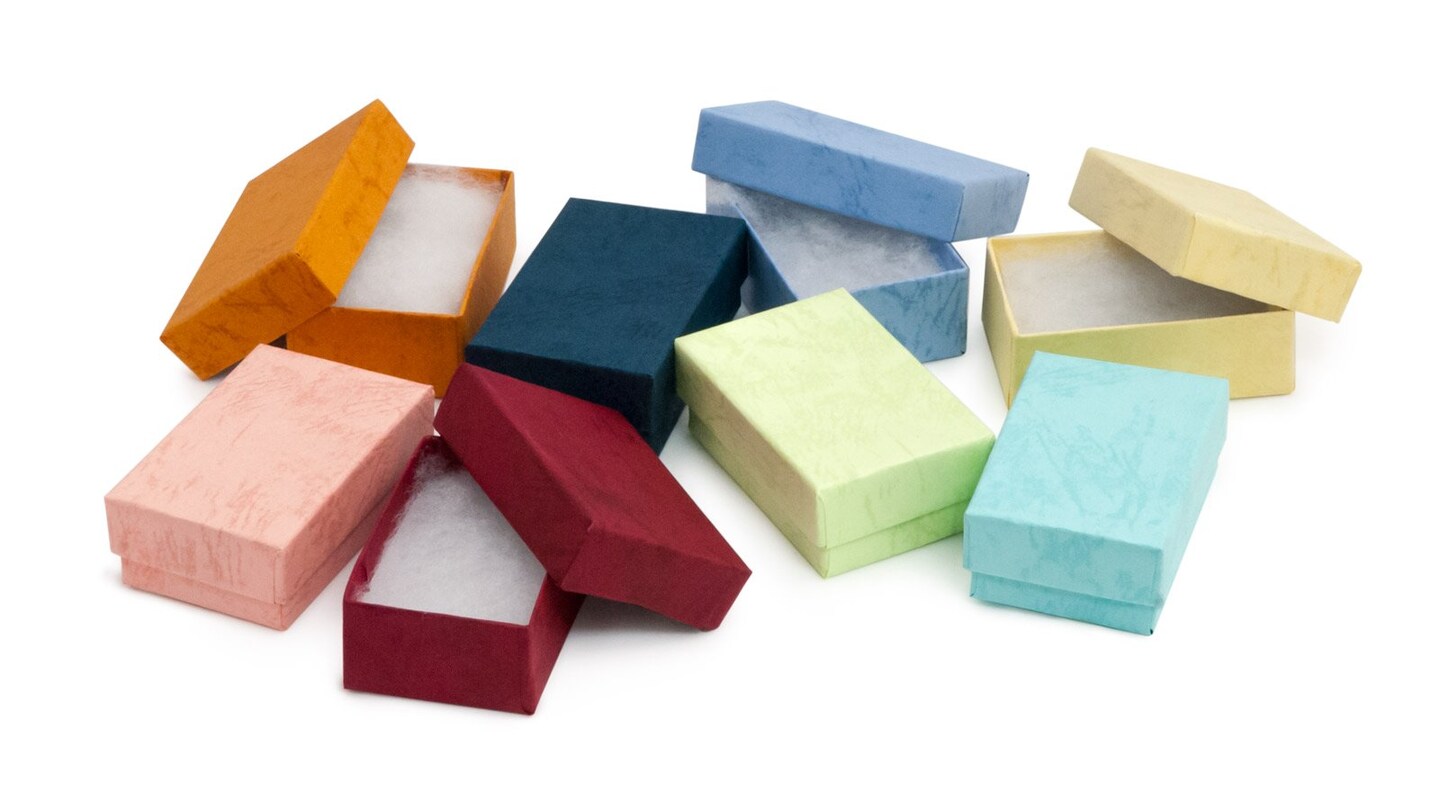 Multi Pastel Color Jewelry Gift Packaging Cotton Filled Box 2" x 1" (Package of 100)