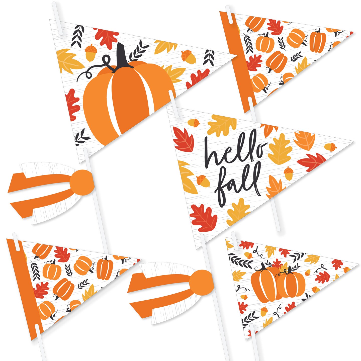 Big Dot of Happiness Fall Pumpkin - Triangle Halloween or Thanksgiving Party Photo Props - Pennant Flag Centerpieces - Set of 20