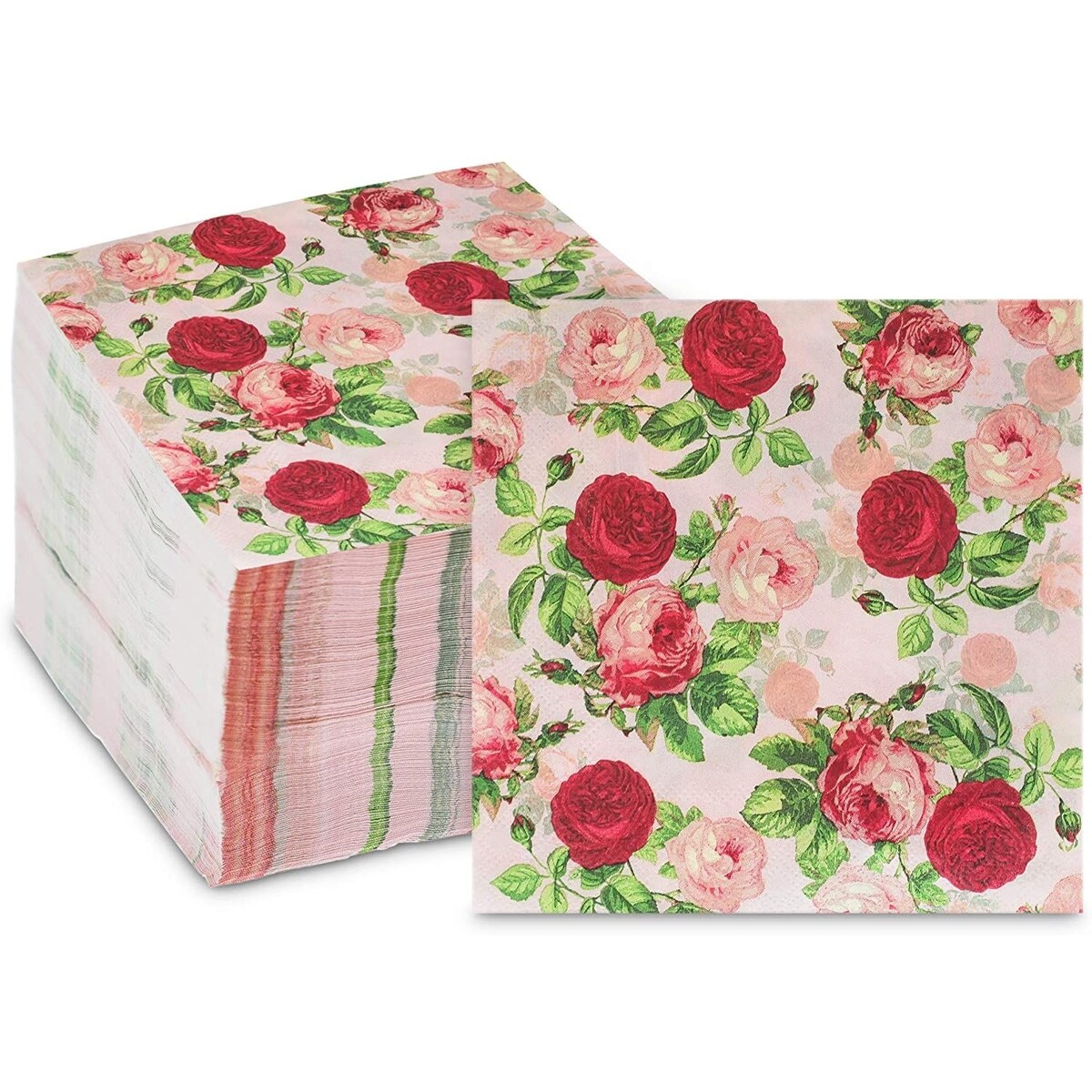 Rose Paper Napkins for Flower Party (Pink, Red, 6.5 x 6.5 In, 150 Pack)