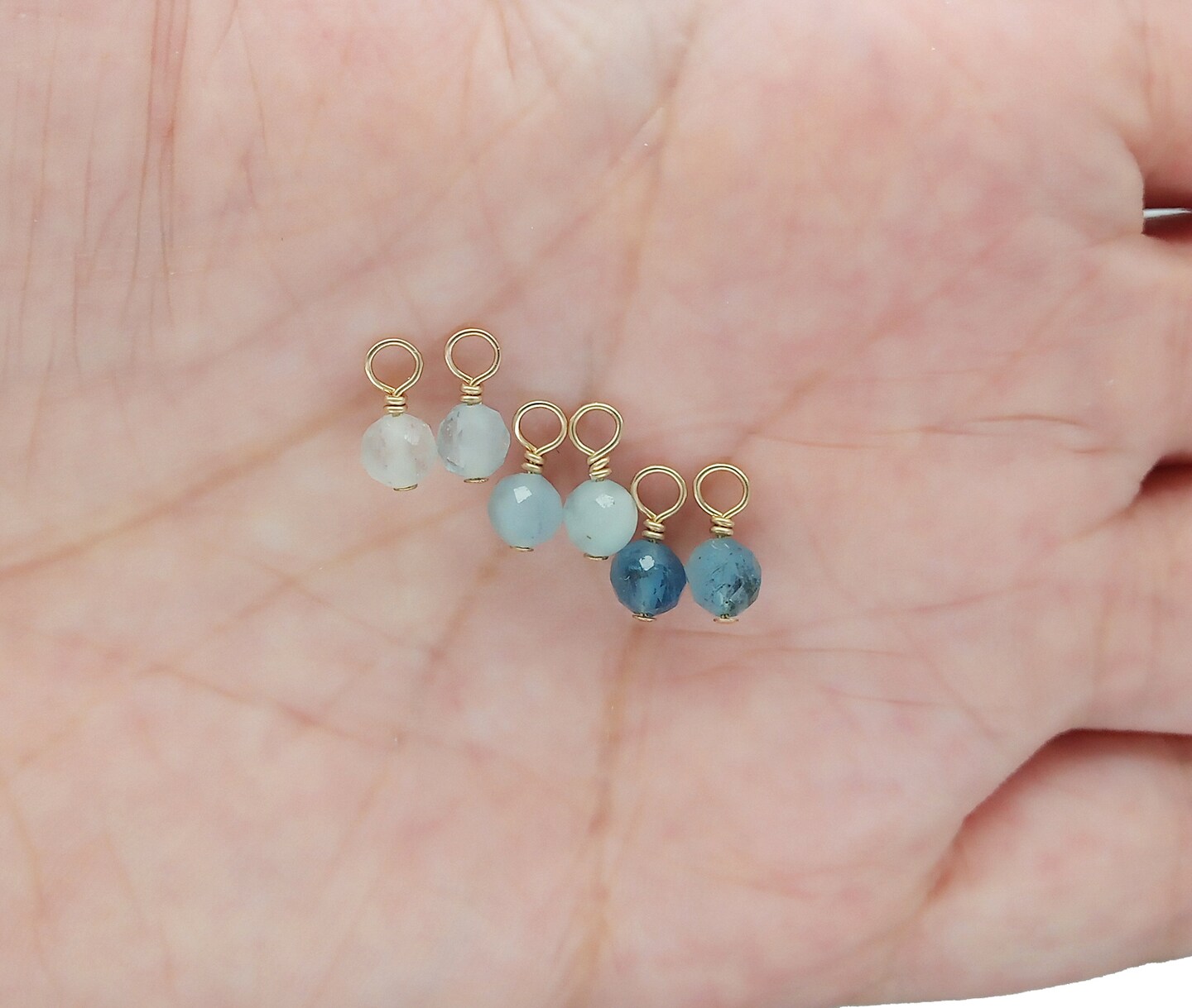 Tiny Aquamarine Charms with 14K Gold-Filled Wire, 2 pieces, Adorabilities