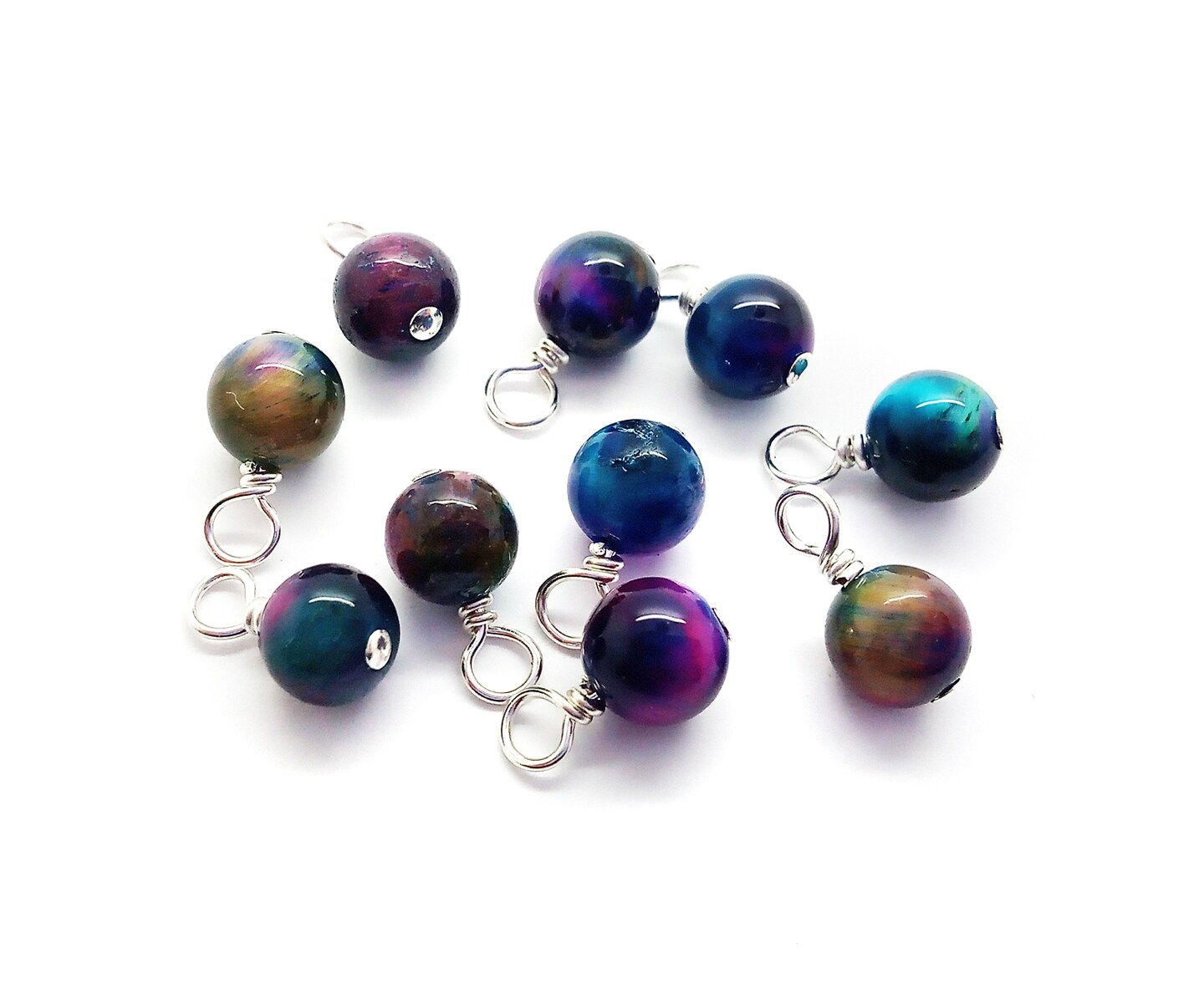 Rainbow Tiger Eye 6mm Bead Dangles, Small Gemstone Charms, 10 pieces, Adorabilities