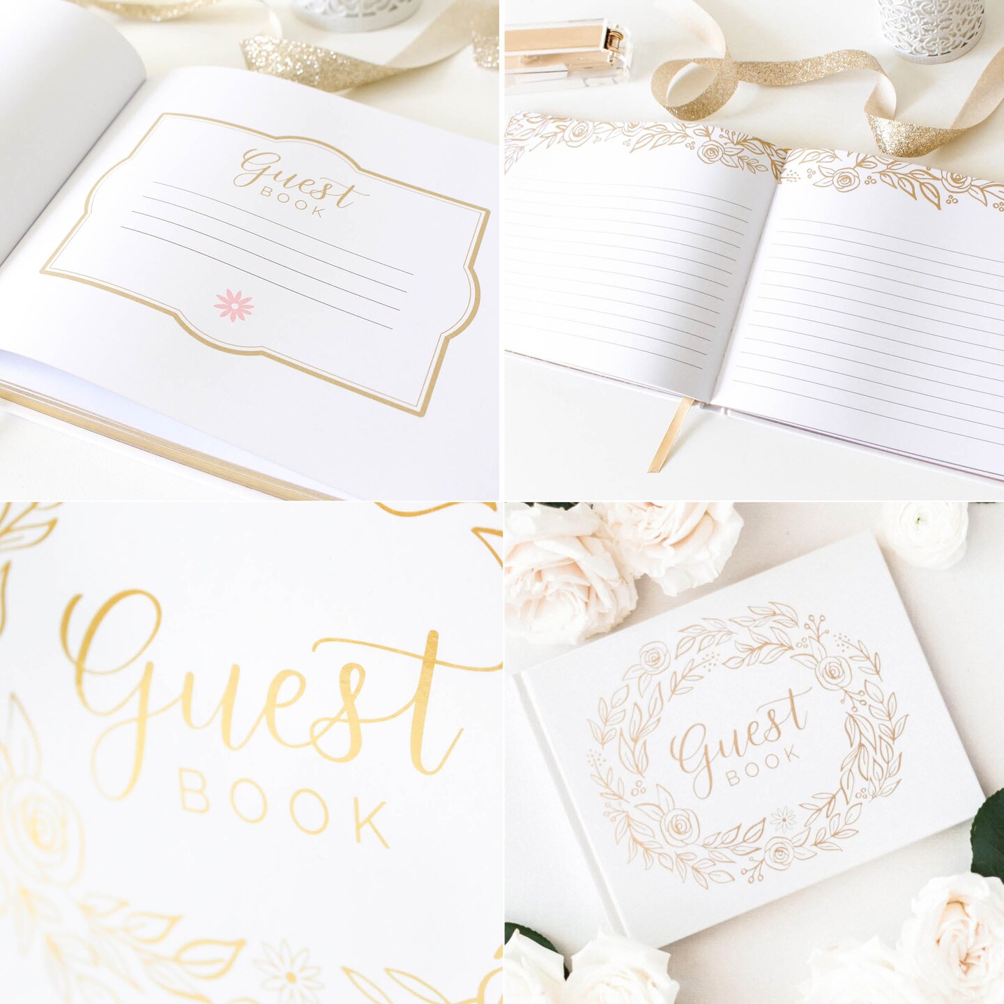 bloom daily planners Guest Book, 7&#x22; x 9&#x22;, Gold Floral